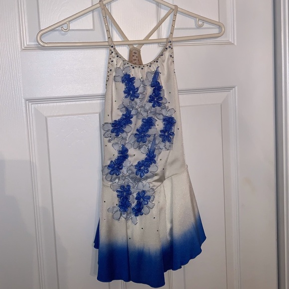 White & blue figure skating dress